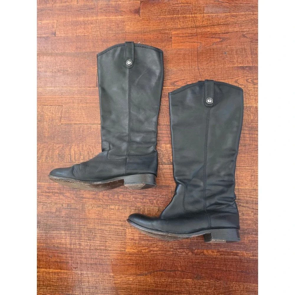 FRYE Melissa 4015 Tall Black Calf Leather Pull On Riding Boots Size 9.5B‎